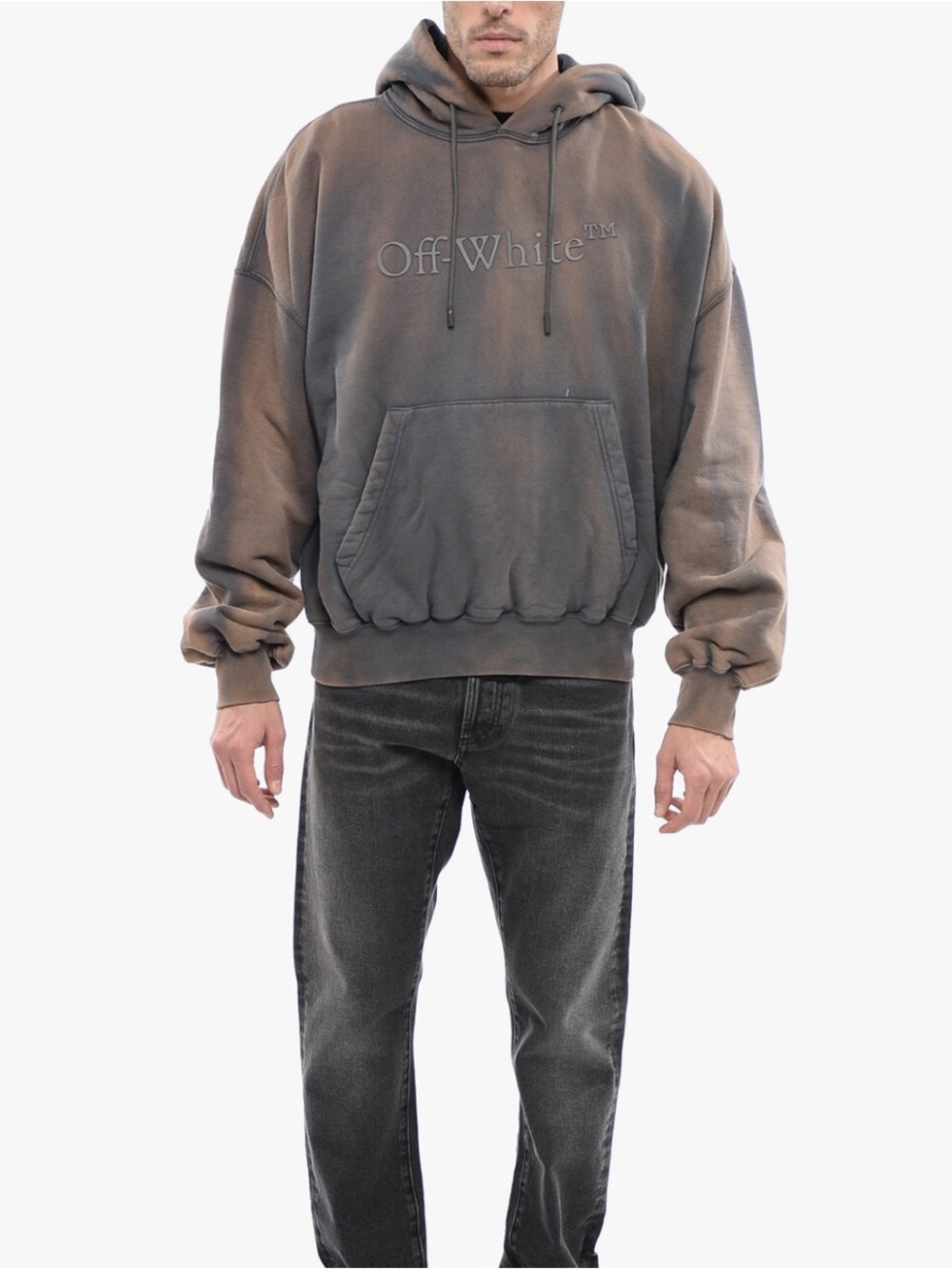 Off-White Men’s Brown Washed Hoodie Sweatshirt bookish laund skate hoodie
